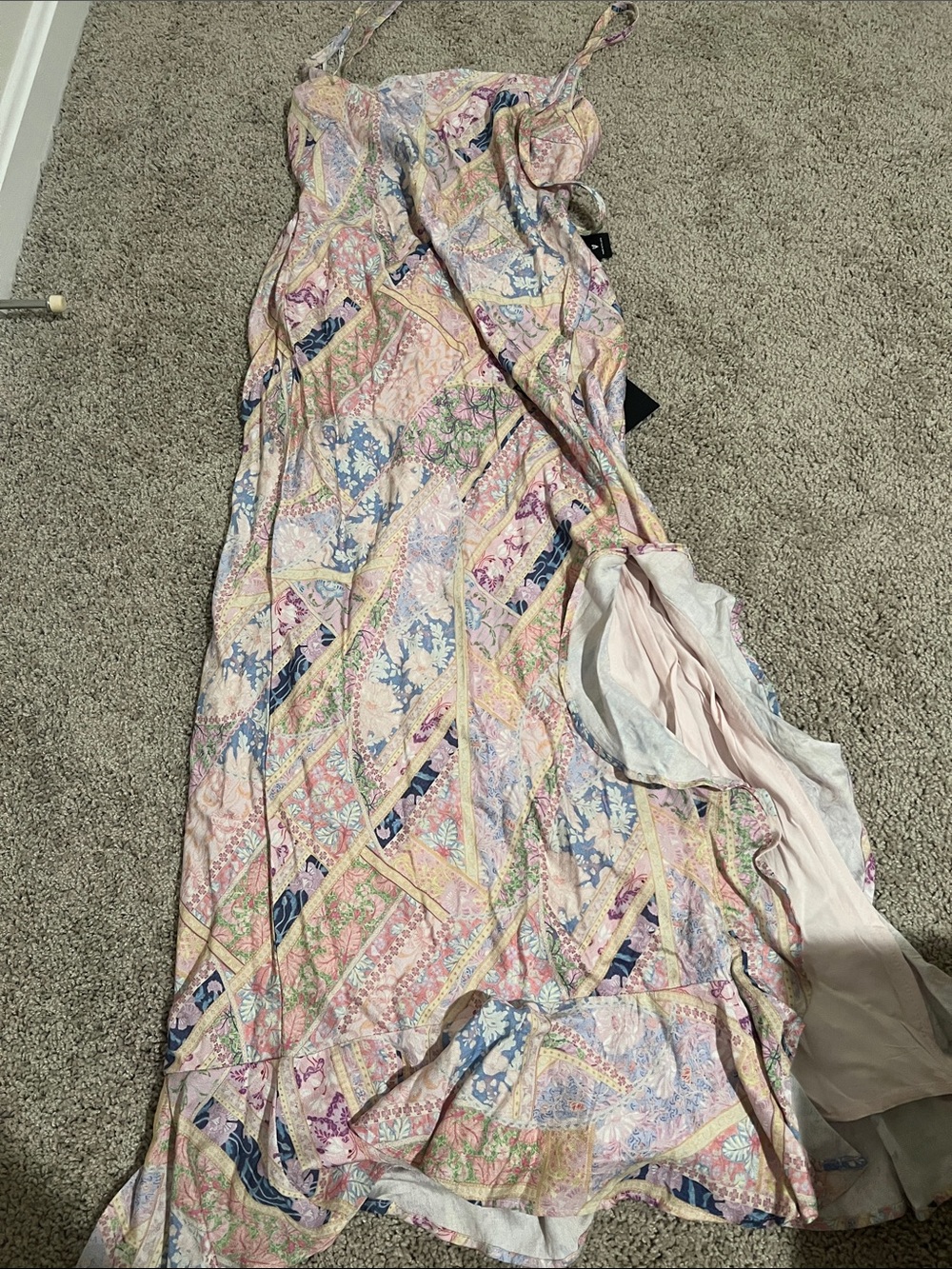 Lulu's Pastel Multi Patchwork Maxi Dress - Pink, Blue, Cream